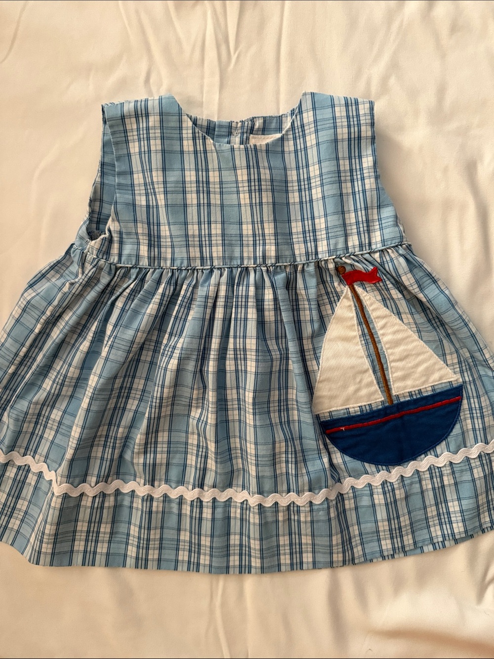 ZU Baby GirlBlue Plaid Sailboat Dress 3 Month
